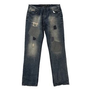 Heritage America 1776 Jeans Mens 38x33 Distressed Patched Blue Denim‎
